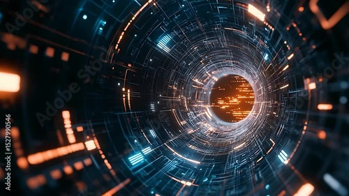 Wallpaper Mural Futuristic digital tunnel with glowing circuits and data streams, depicting advanced technology and innovation Torontodigital.ca