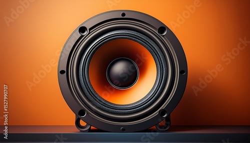 black subwoofer speaker car audio music system on orange background