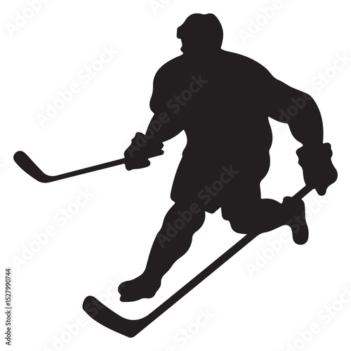 A graphic silhouette design of an ice hockey player.  Graphic illustration of a hockey player's logo.  Black and white silhouettes of ice hockey players