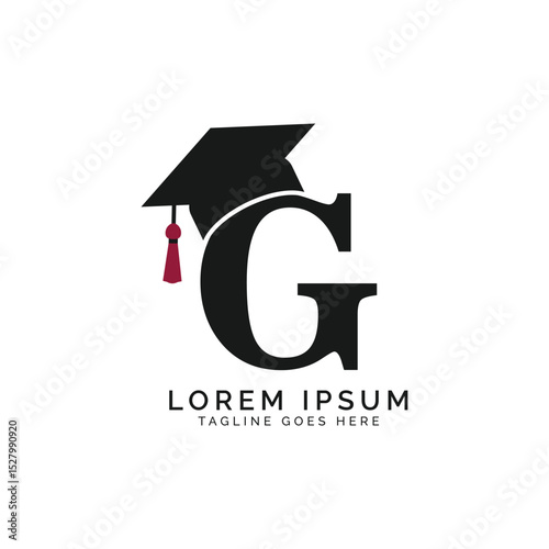 Letter G with Graduation Cap Logo. Alphabet G Education Hat icon