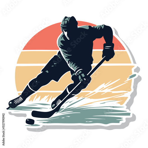 An unidentifiable man hockey player against a white background with a stick on an ice court.  Sportsm