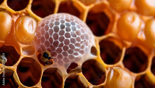 varroa destructor bee parasite on a pupa of honey bee drone