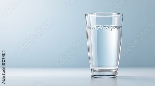 Clear Glass of Water in Negative Space with Soft Gradient Background