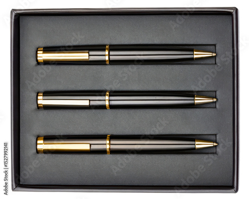 Elegant pen set presented in a stylish black gift box on a transparent background