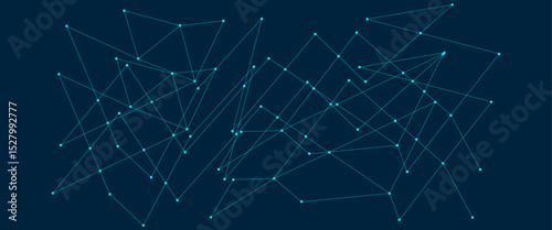 Abstract global pattern geometric polygonal space background and network connections with bokeh points and lines. Abstract blue lines and dots connections, social network communication pattern.