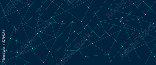 Abstract global pattern geometric polygonal space background and network connections with bokeh points and lines. Abstract blue lines and dots connections, social network communication pattern.