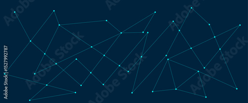Abstract global pattern geometric polygonal space background and network connections with bokeh points and lines. Abstract blue lines and dots connections, social network communication pattern.