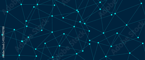 Abstract global pattern geometric polygonal space background and network connections with bokeh points and lines. Abstract blue lines and dots connections, social network communication pattern.