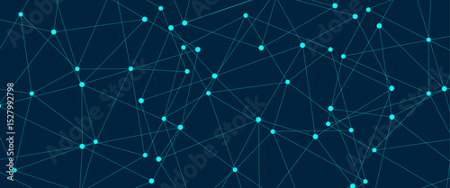 Abstract global pattern geometric polygonal space background and network connections with bokeh points and lines. Abstract blue lines and dots connections, social network communication pattern.