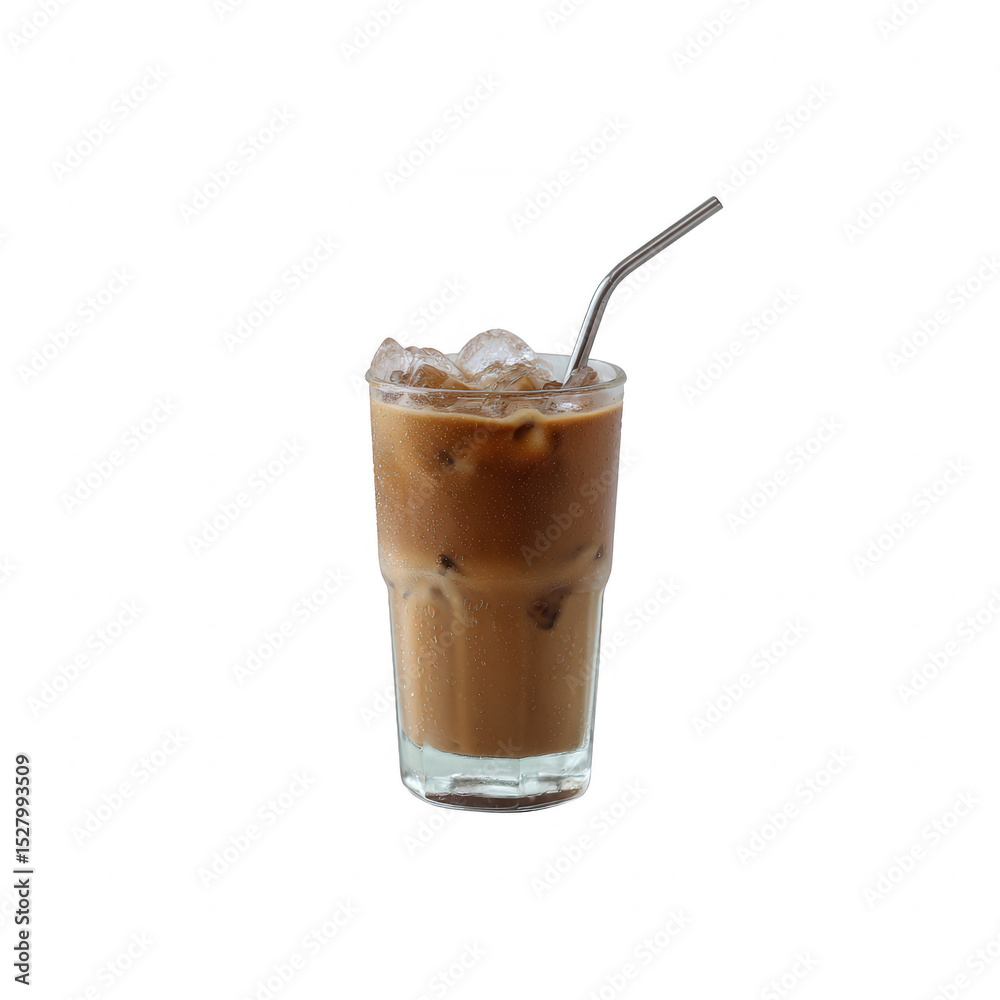 Iced coffee drink in a tall glass with a straw, refreshing and perfect for hot days, isolated on a white background. Iced coffee drink in a tall glass with a straw, refreshing and perfect for hot days, isolated on a white background.