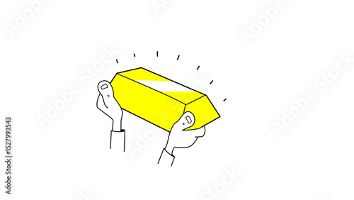 Vibrant Yellow Toy Block Sketch on a Black Background