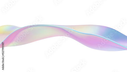 3D Iridescent abstract wave liquid background with glass ribbon fluid shapes. Blue gradient holographic elements create iridescent flow and soft texture. Smooth flowing design on white background