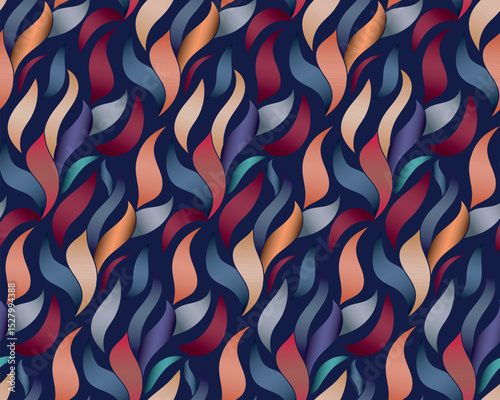 Colorful Flowing Shapes Abstract Vector Pattern, Dark Blue Background
