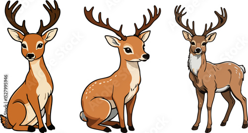 set of different deer in brown colour vector illustration design art 