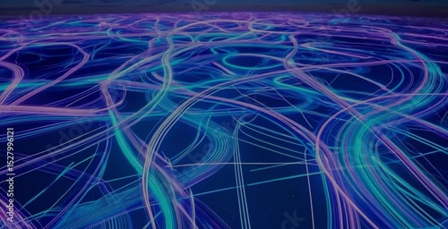 abstract blue background Abstract digital network connections flowing, glowing lines, futuristic technology background, seamless loop.” or “Data stream visualization, geometric patterns, light trails