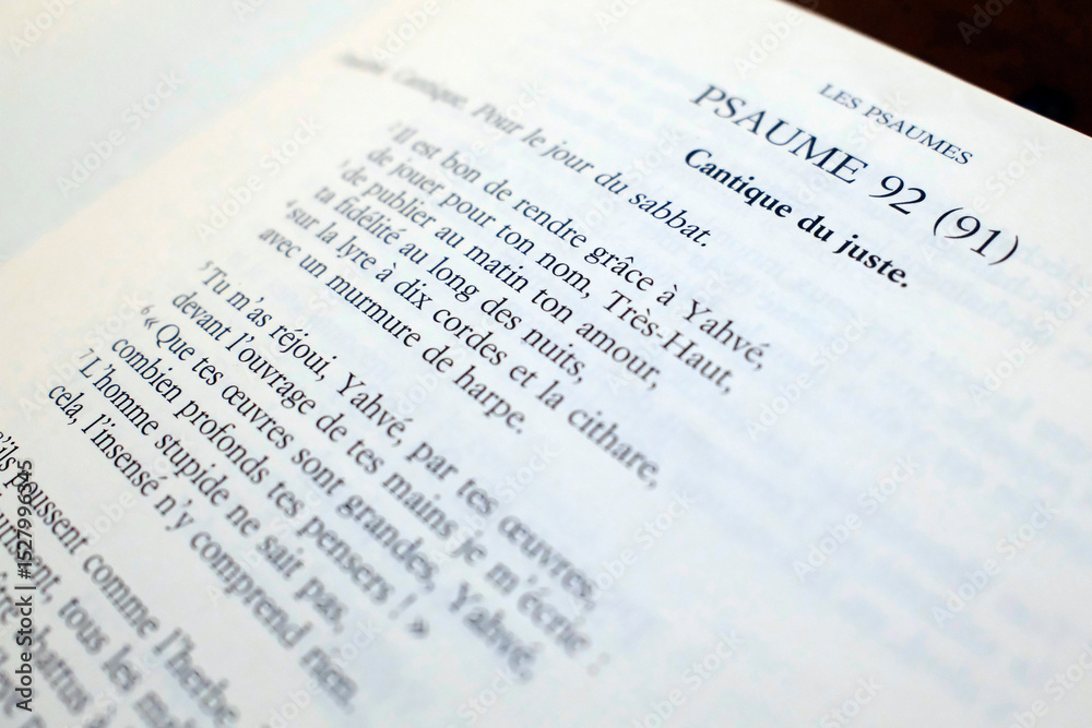 Holy bible. Psalm number 92. Saint Julien en Genevois. France. Holy bible. Psalm number 92. Saint Julien en Genevois. France.