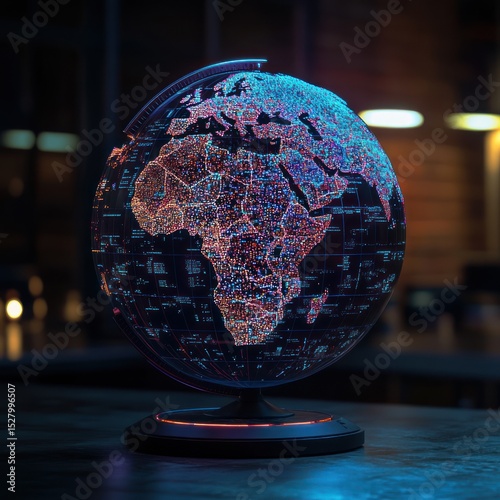 Illuminated Global Network, Futuristic World Map