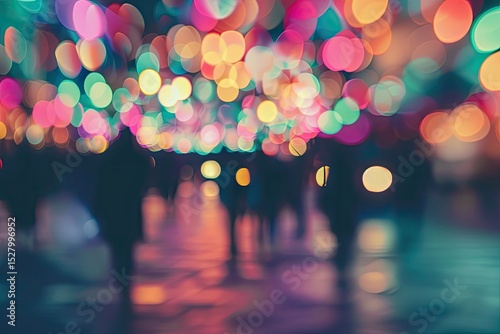 Abstract Blurred People in Night Festival City Park Bokeh Background Vintage Tone