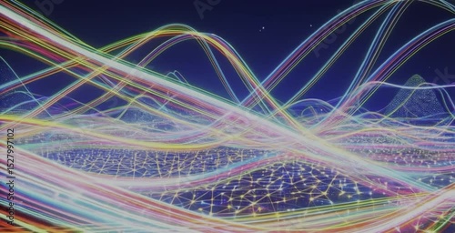 abstract fractal background Abstract digital network connections flowing, glowing lines, futuristic technology background, seamless loop.” or “Data stream visualization, geometric patterns, light trai