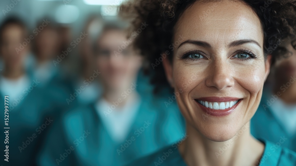 A confident woman in medical scrubs smiles brightly in a healthcare setting, symbolizing professionalism and compassion in the medical field, ideal for health-related themes. A confident woman in medical scrubs smiles brightly in a healthcare setting, symbolizing professionalism and compassion in the medical field, ideal for health-related themes.