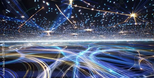 fiber optics background with lots of light spots Abstract digital network connections flowing, glowing lines, futuristic technology background, seamless loop.” or “Data stream visualization,