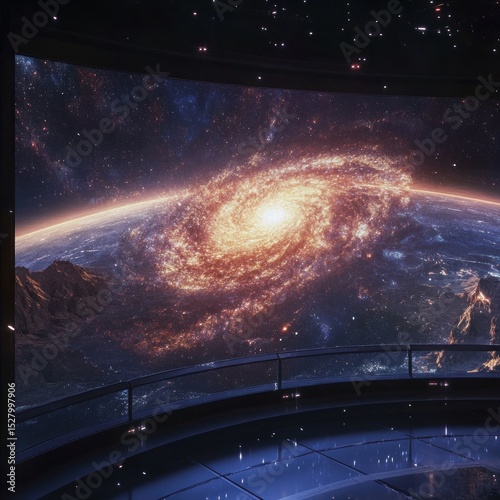 Cosmic Panorama, Galactic View from a Futuristic Observatory
