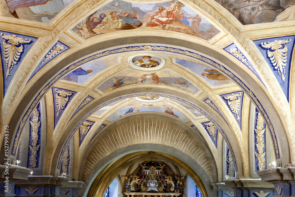 Obraz premium Saint Jean Baptiste church. Mural painting by F Mucengo. The life of Saint John the Baptist. Megeve.France.