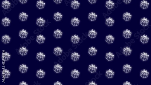 Festive blue background of white glowing gifts. Animation of the background for the holiday, promotions , discounts .