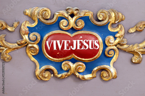 Saint Jean Baptiste church.  Jesus. Mural painting by F Mucengo. Megeve.France.