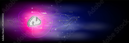 The concept of cloud intelligence technology work together with cloud intelligence technology to help information through maximum efficiency,Vector fantastic style,Cloud technology concept