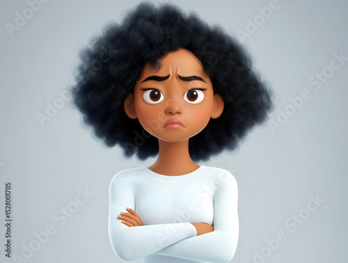 Sad stressed upset cartoon character young girl