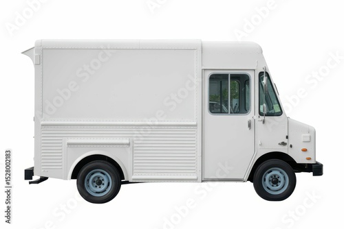 White food truck Side view isolated white background image, with empty blank space for text copy space or mockup design, high detail, 8k