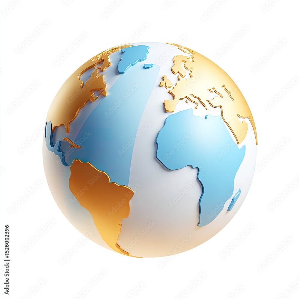 Naklejka premium A stylized 3D globe, light blue and gold