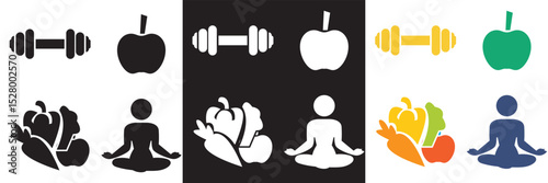Healthy Lifestyle  Icon . Nutrition, exercise, wellness, sleep, yoga, meditation, heart rate, gym,  fitness, health monitoring etc icons. Vector for websites, mobile interfaces,  banner etc. EPS 10