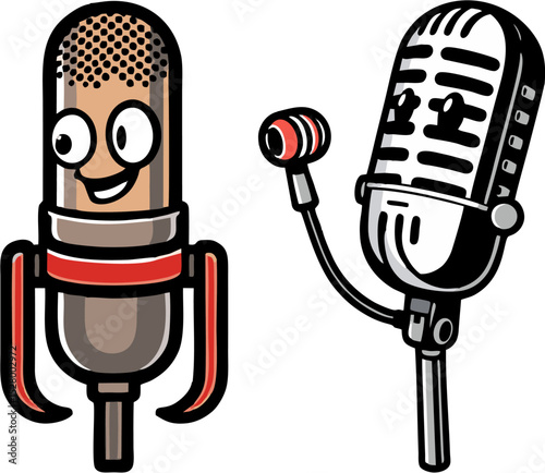 Cartoon microphone with cute face vector illustration design art in colour 