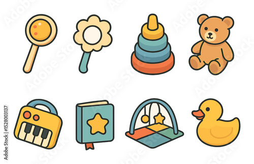 First toys isometric set. rattle, teether, stacking rings, plush bear, musical toy, soft book, play mat, squeaky duck
