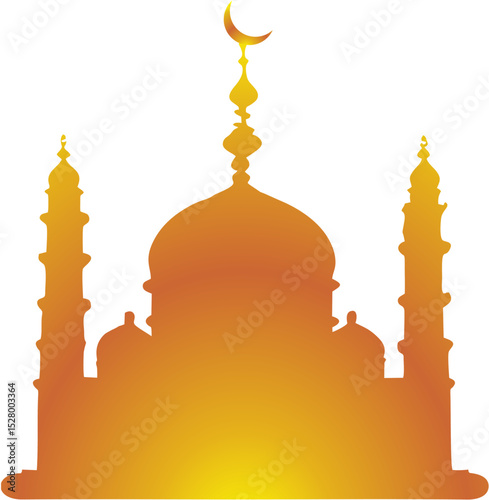 Golden Mosque or masjid vector illustration design art, prayer place for Muslims,holy place on earth 