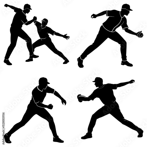 Collection of four stylized black scorpions with detailed bodies and menacing claws on a white background
