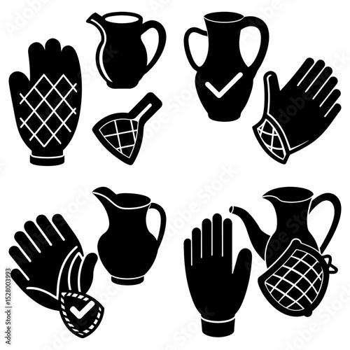 Four scottish terrier silhouettes in different poses standing on a white background in vector format