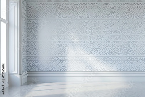 Vibrant Color Picture of Minimal Empty Room Mockup with White Patterned Wall