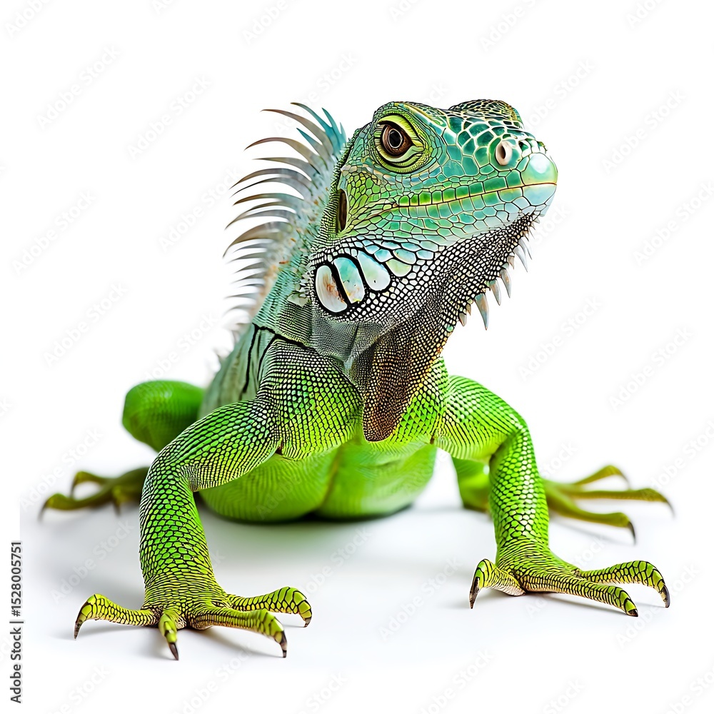 Fototapeta premium Detailed shot of a green iguana with sharp claws and spines