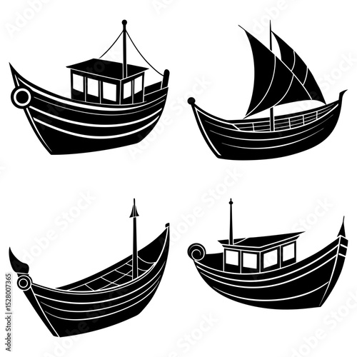 Four stylized black snakes with tongues out coiled in different poses on a white background illustration