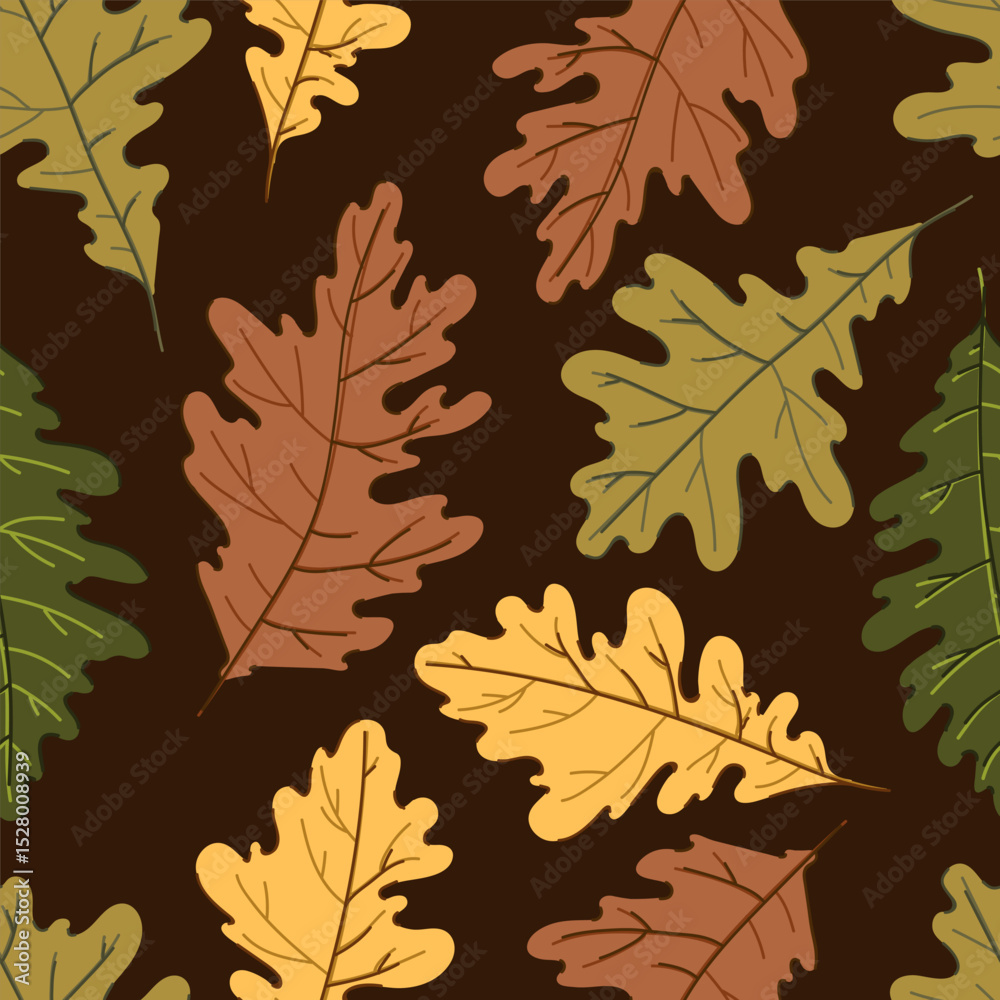 Fototapeta premium oak leaves and acorns colorful autumn seamless pattern. Forest fall botanical texture tor textile