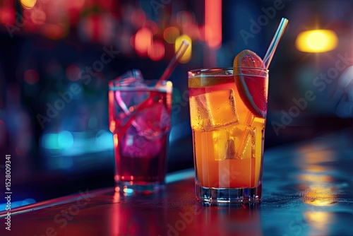 Clear Pixel Visual of Cocktails on a Bar with a Straw