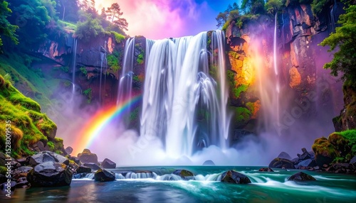 Rainbow over Majestic Waterfall
