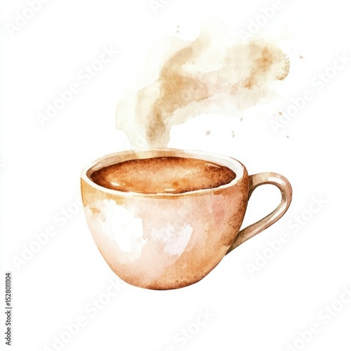 Watercolor illustration of a cup of steaming coffee