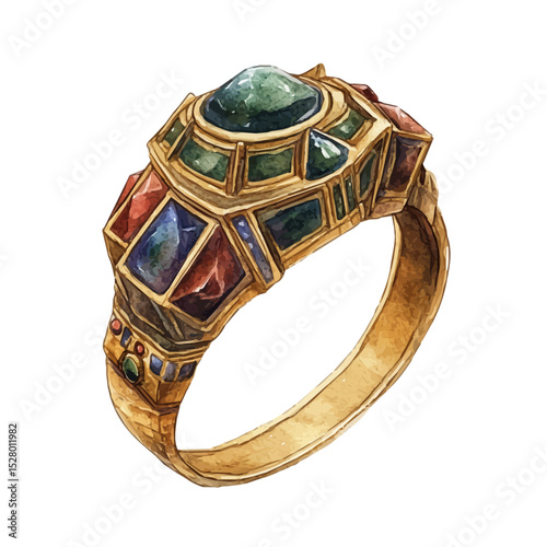 watercolor of Ring Armor, vector high quality, isolated on a white background.