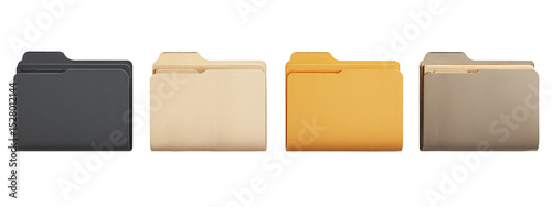 A set of three different colored file folders