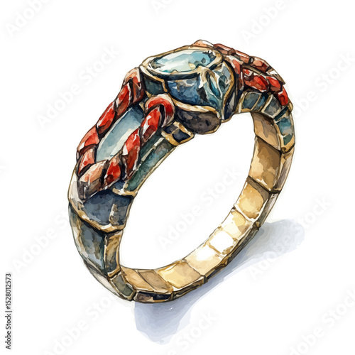 Ring Armor, watercolor drawing vector, high quality, isolated on a white background.