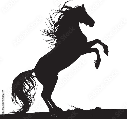 Majestic Horse Silhouette: A powerful silhouette of a wild horse rearing up, its flowing mane and tail capturing the essence of freedom and untamed beauty.